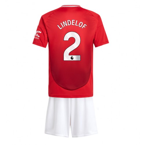 Dětský fotbalový dres Manchester United Victor Lindelof #2 2024-25 Domácí Krátký Rukáv (+ trenýrky)